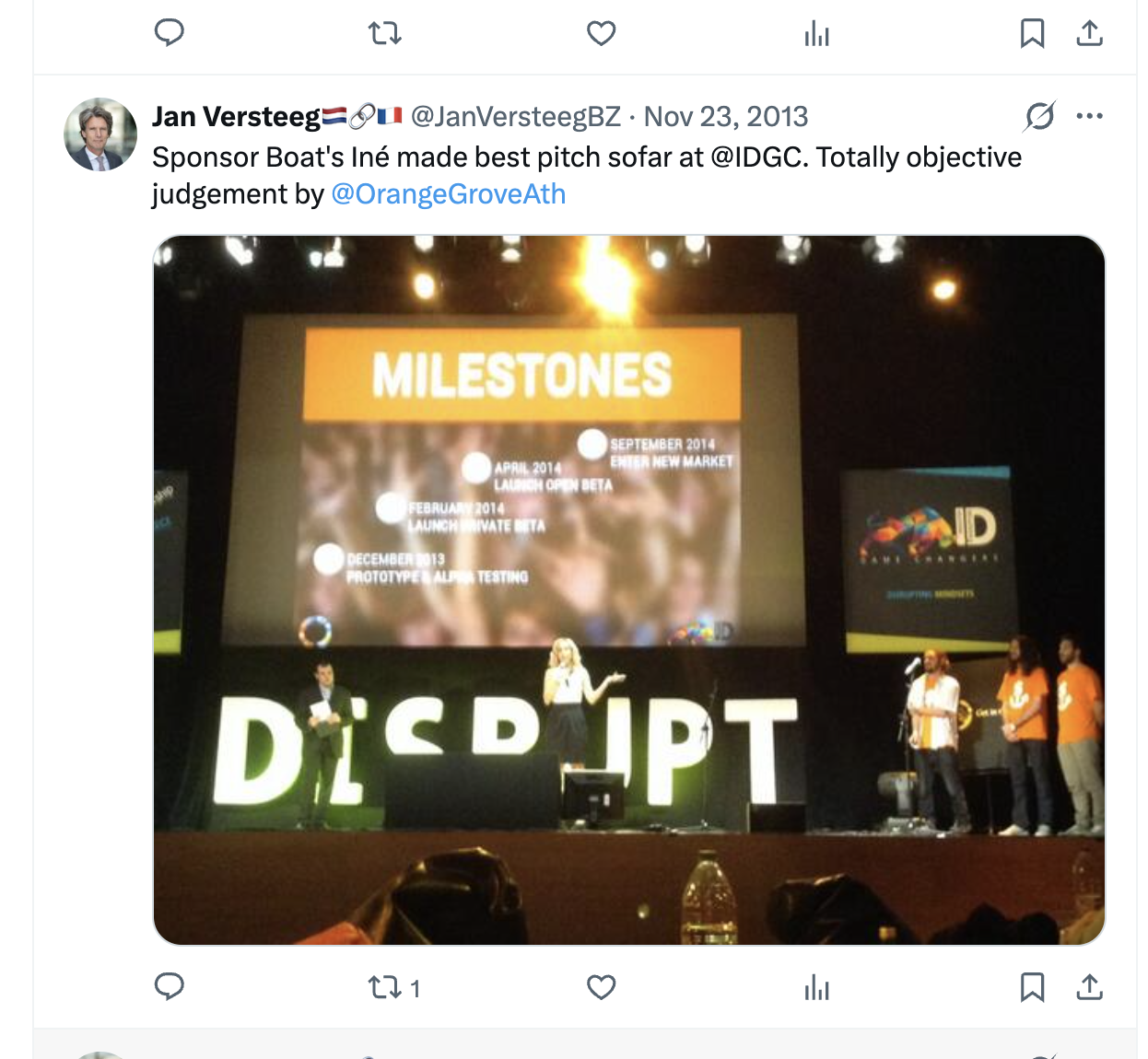 Tweet: Iné made best pitch at the Demo Day, Disrupt